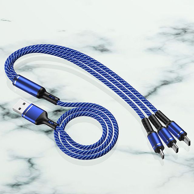 Hot Selling 3 in 1 Usb Type C Charger Data Cable Multi Usb Port Nylon Braid Type C Charging Mobile Phone Cables