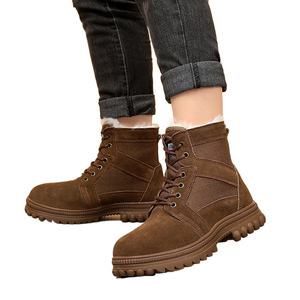 Bottes d'hiver pour hommes, talon moyen, imperméables, doublées de polaire, chaudes, couleur unie, lacets avant - Product Image 3