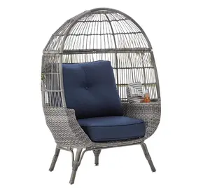 Outdoor Patio All-Weather Wicker Stationary Egg Chair with Storage & Sunbrella Cushions