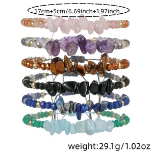 Natural Stone <b>Beaded</b> <b>Bracelet</b> Set Adjustable Colorful Pebble Crystal Jewelry For Women - Product Image 4