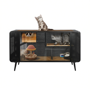 Mobilier moderne pour animaux de compagnie en verre trempé Cat House D0100H71U82 de 55,12 pouces pour salon, couloir et espaces de travail - Product Image 1