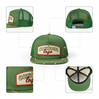 Gorra Trucker Personalizada de Perfil Alto, Estructurada, de 5 Paneles, con Cierre a Presión, de Sarga de Algodón, Sólida, con Logotipo Bordado y Cuerda