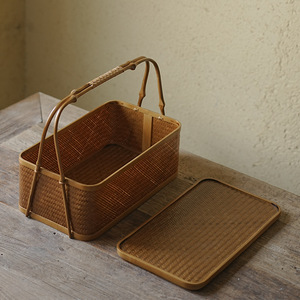 Chinese <b>Bamboo</b> Woven Food <b>Basket</b> Rectangle With Lid For Kitchen Storage Anji Origin - Product Image 4