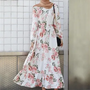 Kaftan Vestidos Robe Retro Floral Printed Maxi Women's Autumn Sundress 2023 Female Abaya Dubai Hijab Muslim Dress