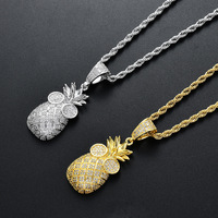 Collier pendentif Hip Hop Ananas Lunettes de Soleil pour Hommes, Bijou Breloque en Forme de Fruit Sertie de Pierres, Accessoires Streetwear Hip Hop