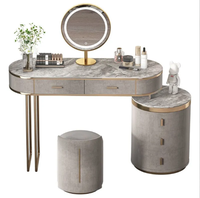 Ensemble de chambre à coucher, meubles européens de luxe, commode, table de maquillage avec éclairage LED, miroir et tabouret