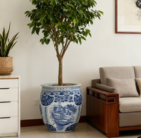 Pot Bunga Porselen Biru Putih Cina Ukuran Besar untuk Tanaman Besar Indoor Outdoor (Motif Phoenix)