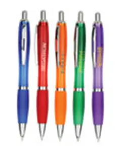 经典低价学校文具色彩鲜艳的半透明桶球笔与自定义标志印刷促销业务