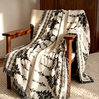 Plaid en laine jacquard et polyester tissé pour chambre et salon, douillet et chaud