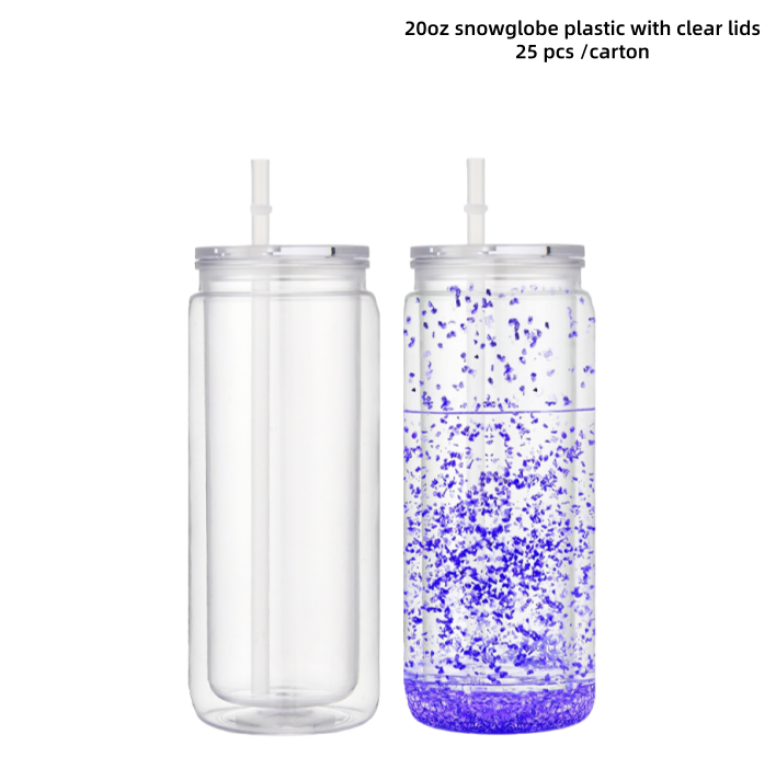 20oz snowglobe plastic with clear lids