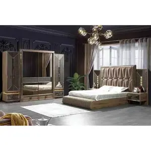 Wholesale 5 Piece Bedroom Set Include Luxury Queen Round Bed 1 Nightstand 1 Bed Chair 1 Dresser with Mirror Glamorous Furniture