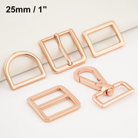 Ensemble d'accessoires pour sac à main en cuir or rose, vente en gros, boucle à ardillon en métal de 25 mm (1 pouce), anneau en D, crochet pivotant réglable