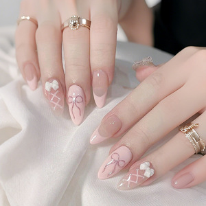 Uñas Postizas Francesas con Diseño de Lunares, Precio de Fábrica TSZS, 24 Piezas, Forma de Almendra, Longitud Mediana, con Flor de Lirio 3D - Product Image 3