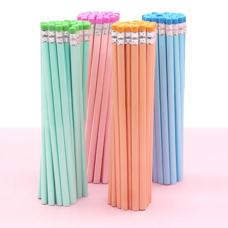 Personalized Wholesale Primary School Supplies Macaroon Color Custom Logo Hexagonal Shape HB Wooden Pencil