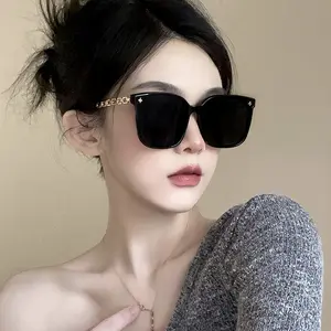 2022 Custom Logo Fashion Luxury Women Link Chain Temples Sun Glasses Big Frame Square Sunglasses