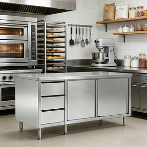 Meuble de cuisine autoportant en acier inoxydable à trois tiroirs pour hôtels et restaurants, équipement de service alimentaire - Product Image 4