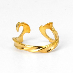 Zoryn <b>Gold</b> Plated Stainless Steel Open Band <b>Ring</b> with Abstract <b>Snake</b> Curve Design Modern Luxury Minimalist Unisex Jewelry Ideal - Product Image 4