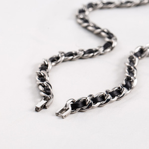yunnique Unisex <b>Titanium</b> Steel Black Pu Leather NK <b>Chain</b> Necklace 50cm 55cm Geometric Design Fashion Jewelry - Product Image 3