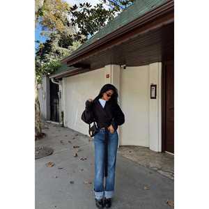 <b>Black</b> Sheep Skin Double-Breasted Jacket with Quilted Features <b>Windbreaker</b> Style for Spring and Fall Dyed Decorated with Fur - Product Image 3