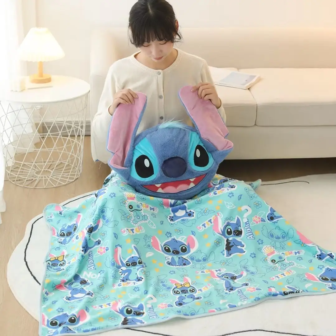 Kawaii Stitchผ้าห่มและหมอนการ์ตูนอะนิเมะตุ๊กตาผ้าฝ้ายนุ่มของเล่นตุ๊กตาและ PP บรรจุ Nap ผ้าห่มสําหรับของขวัญวันเกิดเด็ก