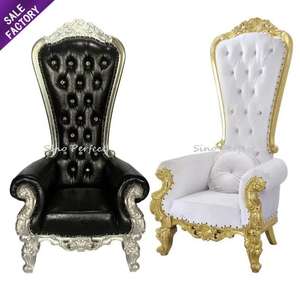 Sillas de Trono de Respaldo Alto Regal, Asientos de Banquete de Grado Comercial en Dorado y Blanco para Hoteles de Lujo, Bodas Reales, Silla de Rey y Reina - Product Image 1
