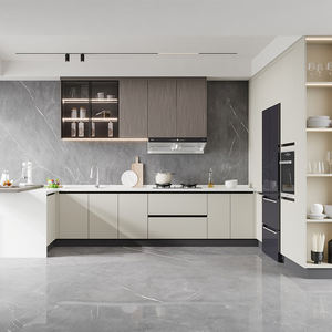 Santopova sofisticata <span class=keywords><strong>cucina</strong></span> in <span class=keywords><strong>marmo</strong></span> <span class=keywords><strong>grigio</strong></span>: elettrodomestici intelligenti, armadi minimalisti e Design di illuminazione ambientale - Product Image 4