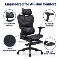Chaise de bureau ergonomique en maille intégrale certifiée SGS, accoudoirs 4D, repose-pieds rabattable en maille de Taïwan, testée 1136 kg, inclinaison à 3 positions, OEM disponible