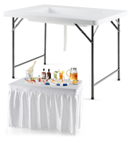Table de refroidisseur de glace en plastique blanc de 120cm avec évier et jupe amovible