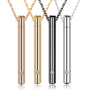Kalung Liontin Abu Kremasi Silinder Baja Anti Karat Model Fashion Grosir, Lapis Emas Perak Hitam dengan Batu Utama Zirkon - Product Image 2