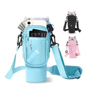 Portable Water Bottle <b>Lanyards</b> with Neoprene Shoulder Strap and Zipper Phone Pocket Cup Keychain for Gift - Product Image 1