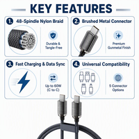 Kabel Pengisian Cepat USB-C ke Lightning PD 27W 1m untuk iPhone, Kabel Sinkronisasi Data Nilon 48-Spindle