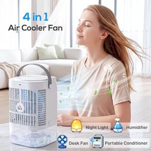 Ventilador Enfriador Portátil Blanco 4 en 1, 4 Velocidades de Viento, 2 Modos de Nebulización, Luz LED RGB de 7 Colores, Alimentación por CC para Uso en el Hogar o Garaje - Product Image 3
