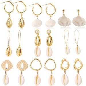 Nuevos Aretes de la Colección Océano, Estilo Bohemio, con Conchas y Piedras Naturales, Juego de Aretes Largos con Perlas - Product Image 5