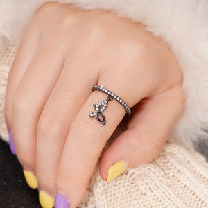 Bague Cocktail Lettre T0290 en Argent 925 Plaqué Rhodium avec Strass en Cristal Sertis Pavé, Bijou Cadeau pour Femme - Product Image 4