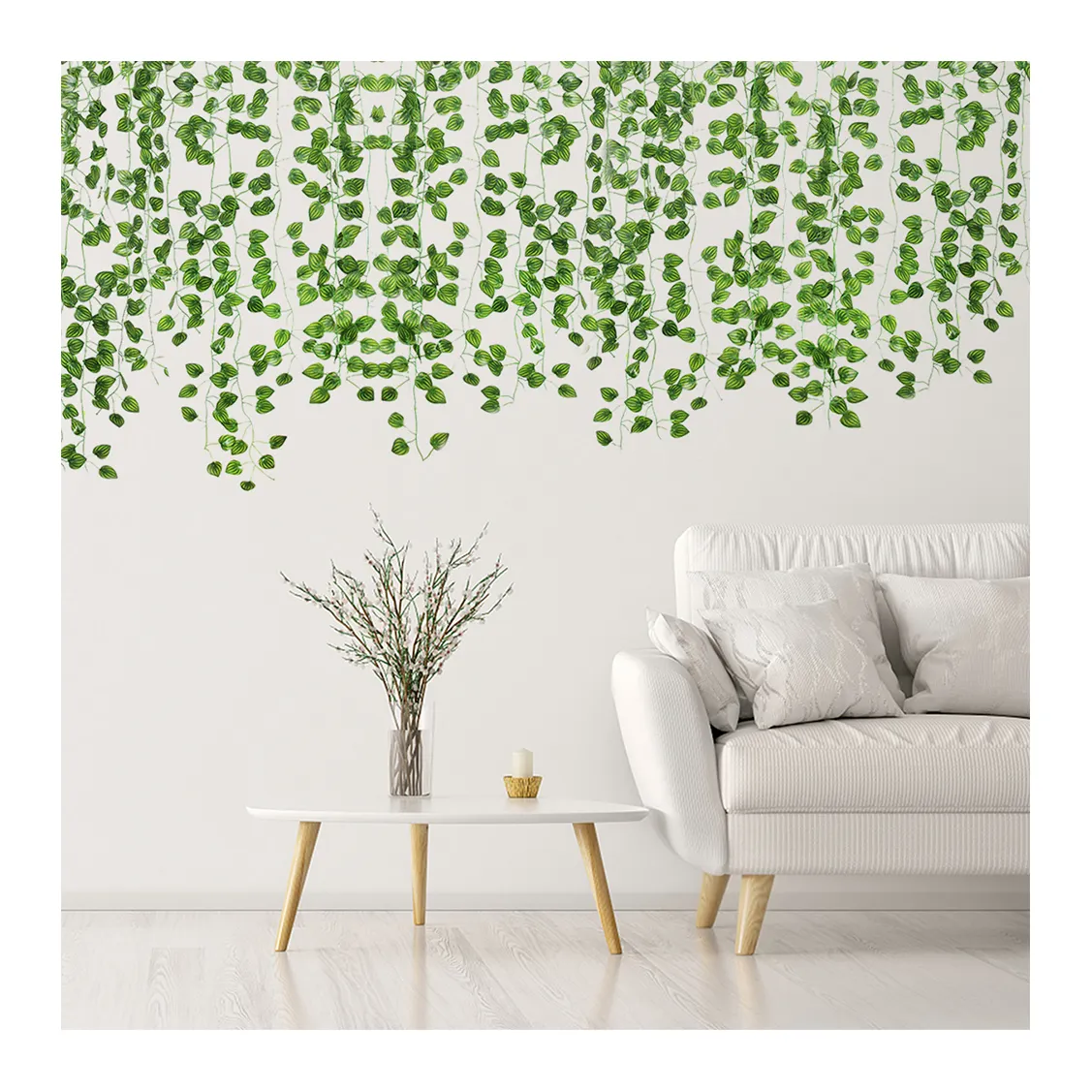CTT-3-11 12pcs DIY Green Plant Screen Ivy Privacy Hanging Plastic Green Leaves Faux Vines for Outdoor Garden Decor