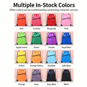 Hot Selling Polyester <b>Drawstring</b> <b>Bag</b> With Front Zipper Pocket Foldable Reusable Backpack for Sport Hiking Gym Daily Use Adults - Product Image 2
