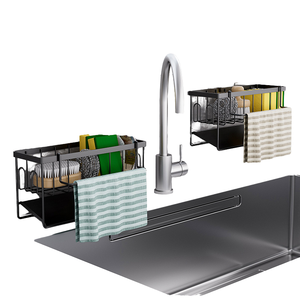 Étagère murale multifonctionnelle en métal double pour rangement de désinfectant pour les mains, éponge, vaisselle et fournitures de cuisine - Product Image 4