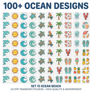 Pegatina de transferencia UV DTF con diseño de tortuga marina, ballena y estrella de mar, estilo veraniego, para playa, impermeable, con textura <span class=keywords><strong>3D</strong></span> en relieve, suministro a granel - Product Image 2