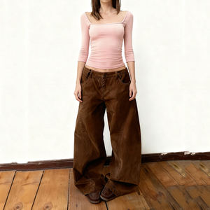 กางเกงยีนส์ขากว้างทรงหลวมเอวสูง สีน้ำตาล สไตล์เรโทร สตรีท แคชชวล - Product Image 2