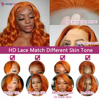 Wig renda depan 30 34 inci gelombang air 350 Wig rambut manusia jahe berwarna rambut Peru Wig tanpa lem HD 13x6 Wig depan renda