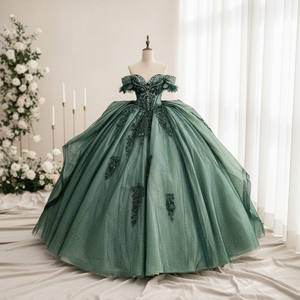 United States Vintage Emerald Green Quinceanera Ball Gown Beaded Princess Pattern Modest <strong>Dress</strong> for <strong>Teenagers</strong> for Sweet 16 <strong>Prom</strong> - Product Image 6