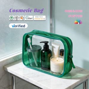 Transparenter Organizer Make-up Toilettentasche Set Logo Luxus Kosmetik Rüschen Reise-Make-up Maßgefertigte Tasche Individuelle Klare PVC-Kosmetiktasche - Product Image 1