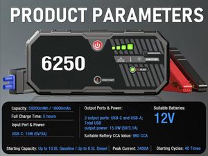 Mini chargeur <span class=keywords><strong>de</strong></span> batterie <span class=keywords><strong>de</strong></span> <span class=keywords><strong>voiture</strong></span> portable d'urgence, démarrage rapide, 16000 mAh, 12 V, démarreur <span class=keywords><strong>de</strong></span> saut, batterie externe, kit d'urgence portable, câble - Product Image 4