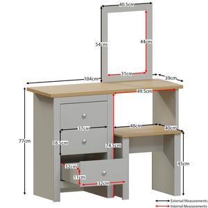 Factory Direct <b>Dressing</b> <b>Table</b> <b>with</b> 3 Drawers and Stool, Makeup Mirror Vanity Set for Bedroom - Product Image 6