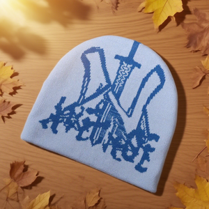 2025 nouveau gros personnalisable couleur unie clair tricoté épée Logo Y2K tendance Style doux acrylique matériel crâne bonnet casquettes - Product Image 2