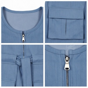 Blue <b>Short</b> Sleeve Crew Neck Sheath <b>Dress</b> with Belt and Pockets Fitted Knee-Length Utility Style for Daily Wear - Product Image 5