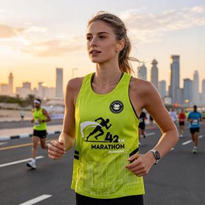 Vente en gros OEM – Nouveaux débardeurs de sport pour femmes, séries 5K, 21K, 42K, personnalisables avec impression par sublimation intégrale, 100 % polyester, maille respirante (Bird Eye Mesh) - Product Image 2