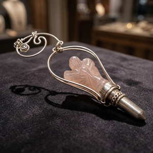 Pendentif en quartz rose sculpté en forme de cœur, fait main, thème amour, artisanat en pierre semi-précieuse du Gujarat - Product Image 3