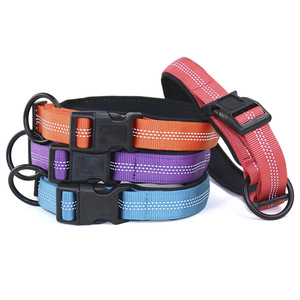 소형 중형 대형견을 위한 편안한 네오프렌 패딩이 있는 헤비 듀티 나일론 조절 가능한 O-링 반사 개 목걸이 - Product Image 1