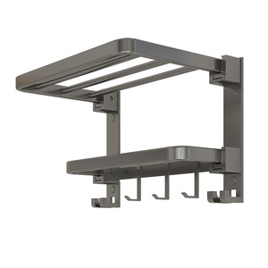 Leather Folding Towel Rack 4 Bars Double Layer With Hooks For Bathroom Storage - Product Image 2